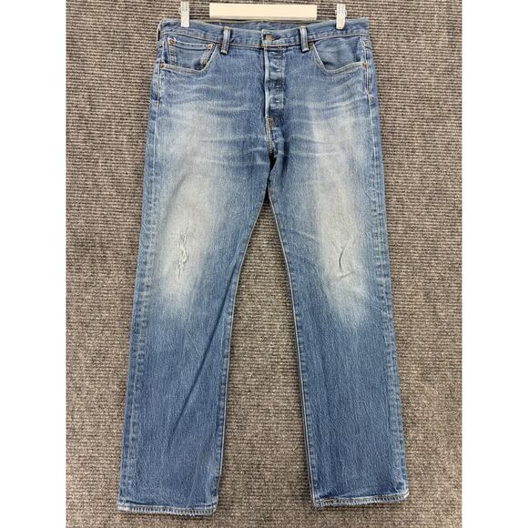 Levis Jeans Mens 34x30 Blue Straight Leg 501 XX Button Fly Medium Wash Denim - Picture 1 of 16